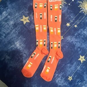 Orange Compression Socks with Test Tube Design